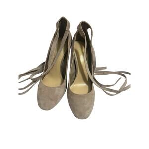 BCBGeneration Beige Taupe Suede Ellah Pumps Tie Wrap High Heels Stilettos Size 8